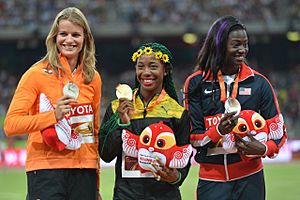 Women's 100 m podium Beijing 2015