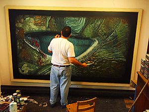 Alberto Rey working on a painting for Aesthetics of Death