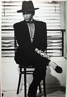 American fashion model Renée Gunter modeling haute couture fashion wearing a hat in Paris circa 1970s