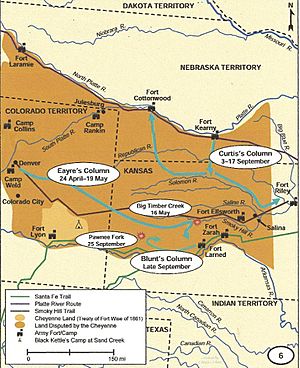 Map of Colorado war, 1864-1865