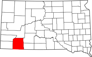 Map of South Dakota highlighting Oglala Lakota County