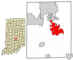 Location of Franklin in Johnson County, Indiana