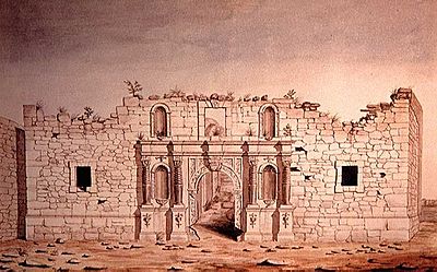 1847 watercolor of The Alamo in San Antonio