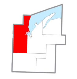 Location within Baraga County and the administered village of Baraga (1) and the CDP of Pelkie (2)