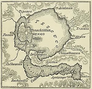 Lake Texcoco (Lago de Texcoco) December 1855 map from Harper's New Monthly Magazine Volume 12 December 1855 to May 1856 (IA harpersnew12harper) (page 34 crop)