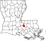 State map highlighting West Baton Rouge Parish