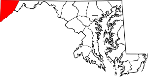 Map of Maryland highlighting Garrett County