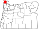 State map highlighting Clatsop County