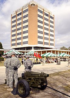 U.S. Soldiers stand ready for a cannon salute during the 7th Signal Command activation and reception March 6, 2009, at Fort Gordon, Ga 090306-A-NF756-001