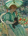 E Phillips Fox - The green parasol, 1912