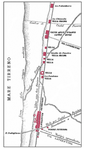 Map of Roman villas between Ostia and Laurentum