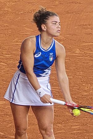 Sara Errani - Jasmine Paolini vs. Mirra Andreeva - Diana Shnaider, 2024 Summer Olympics women's doubles tennis tournament, 2024-08-04 (229) (cropped).jpg