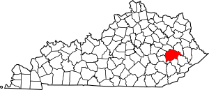 Map of Kentucky highlighting Breathitt County