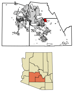 Location of Apache Junction in Maricopa County and Pinal County, Arizona