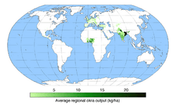 Map showing worldwide okra production