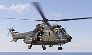 Singapore Super Puma lands on USS Inchon (cropped)