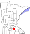 State map highlighting Le Sueur County