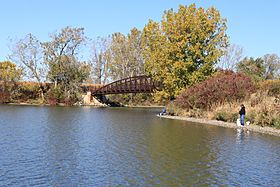 Pedestrian bridge over lagoon