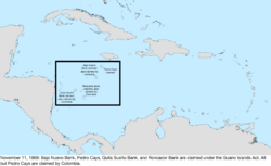 Map of the change to the United States in the Caribbean Sea on November 22, 1869