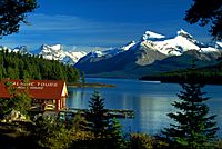 Canada Boat House am Maligne Lake, Jasper NP, Alberta, CA