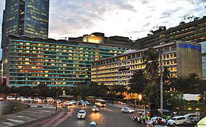 Hotel Indonesia, photographed at dusk; December 2014