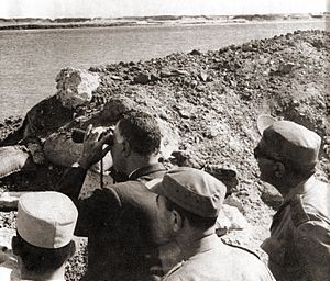 President Nasser's visit to the Suez front with Egypt's top military commanders during the War of Attrition