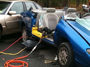 Rescue demonstration on hydraulic tools