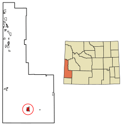 Location of Kemmerer in Lincoln County, Wyoming.