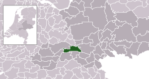 Highlighted position of Neder-Betuwe in a municipal map of Gelderland