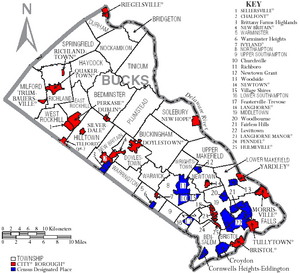 Map of Bucks County Pennsylvania With Municipal and Township Labels