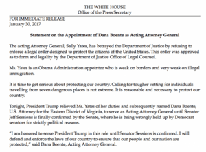 Sally Yates Firing Press Release