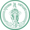 A round seal bearing the image of Indra riding Airavata among clouds, with the words "Krung Thep Maha Nakhon" (in Thai) across the top