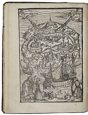 Utopia Woodcut (Holbein, 1518)