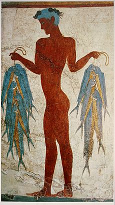 Fresco of a fisherman, Akrotiri, Greece