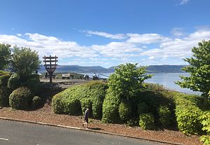 Lyle Hill viewpoint with road and beacon