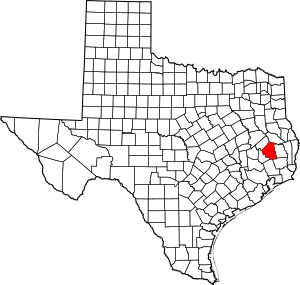 Map of Texas highlighting Polk County