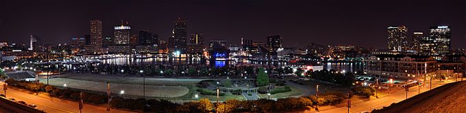 Baltimore Inner Harbor Skyline Night Panorama