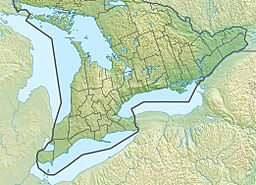 Map of Southern Ontario with a dot at the location of Odessa Lake