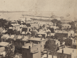 Harbor and long Wharf, from Depot Tower, New Haven, by Whitney, Beckwith & Paradice