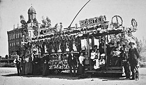 Los Angeles Consolidated Electric at Pico Heights. Decorated for Washington's Birthday