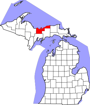 Map of Michigan highlighting Alger County