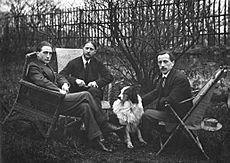 Marcel Duchamp, Jacques Villon, Raymond Duchamp-Villon in the garden of Villon's studio, Puteaux, France, c.1913