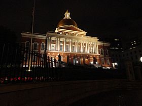 Massachusetts State House at night