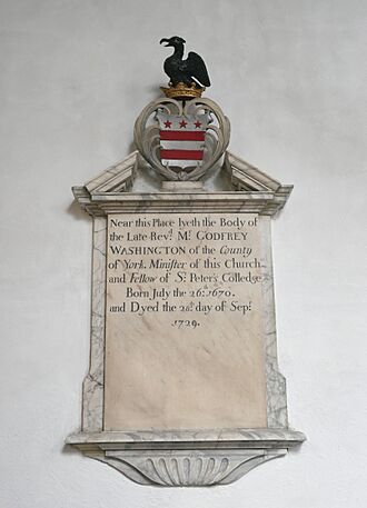 Memorial to Godfrey Washington in the Church of Saint Mary the Less, Cambridge