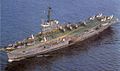 INS Vikrant circa 1984 carrying a unique complement of Sea Harriers, Sea Hawks, Allouette & Sea King helicopters and Alize ASW