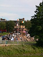 Irish flag on bonfire