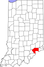 Map of Indiana highlighting Jefferson County