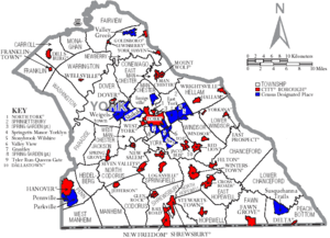 Map of York County Pennsylvania With Municipal and Township Labels