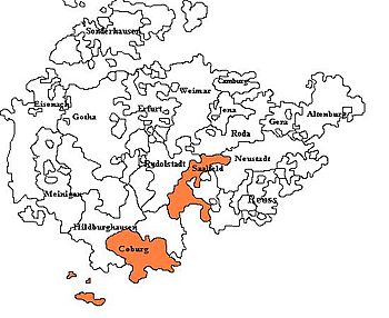 Saxe-Coburg-Saafeld, shown within the other Ernestine duchies