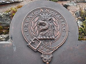 Clan MacLaren crest on the old kirk